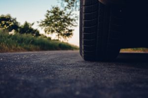 Tire on Asphalt Road