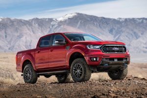 Red 2021 Ford Ranger in Front of Mountains